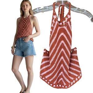 Charlotte Russe Crochet Halter Top Rust & Pink Chevron Boho Festival Large